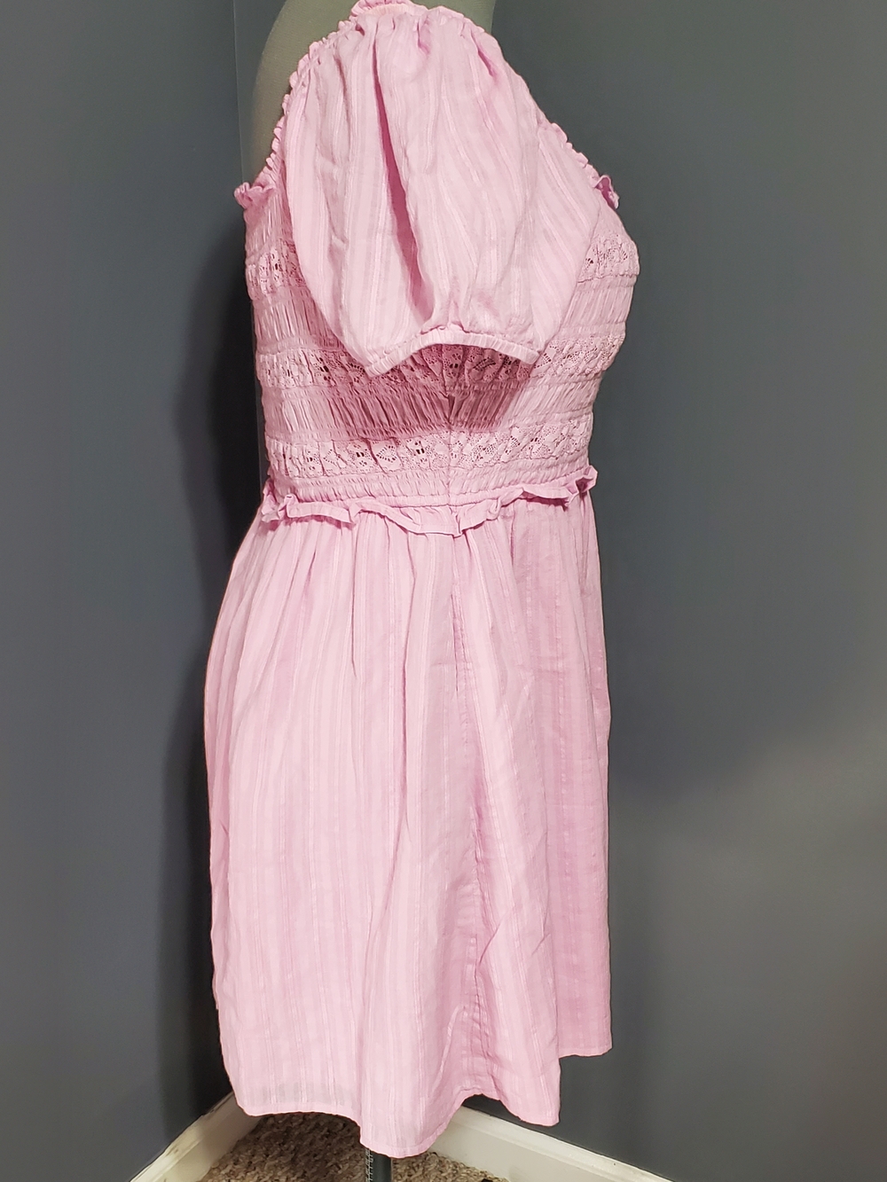 American Eagle Outfitters Light Pink Lavender Smocked Short Peasant Dress Sz L - Picture 4 of 7